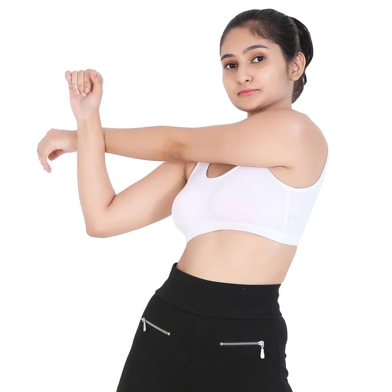 Mysha Sports Bra for Women & Girls, Cotton Non-Padded Full Coverage Beginners Wire Free T-Shirt Gym Workout Bra with Regular Broad Strap - Image 4